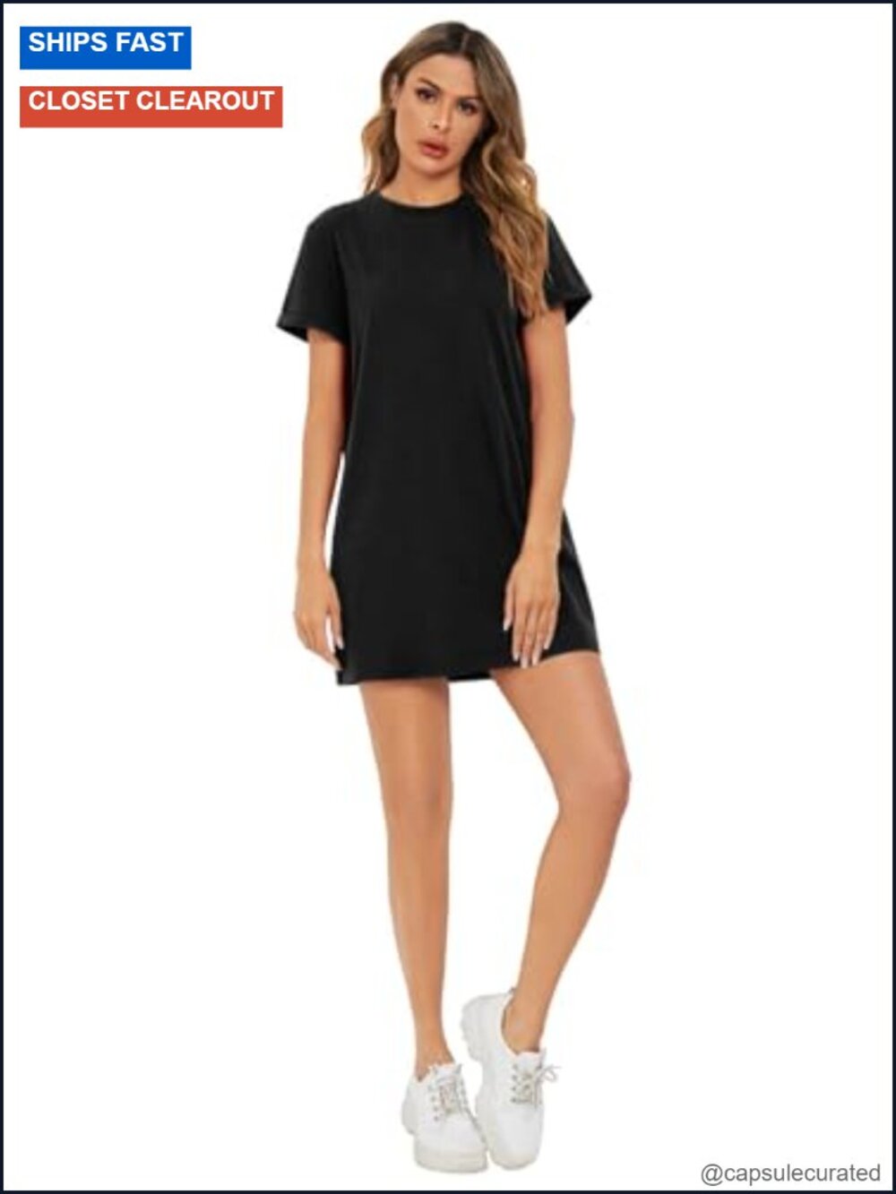Women's Casual Short Sleeve Crew Neck Straight Mini T-Shirt Dress with Stretch - Picture 2 of 6